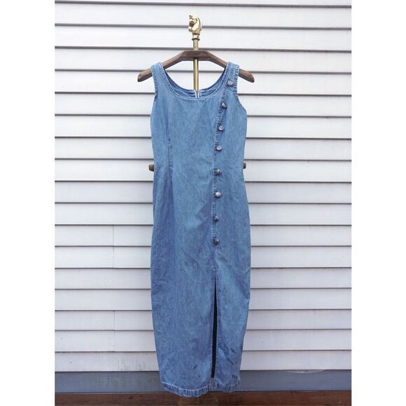 Vintage Dresses & Skirts - Vintage 90s Switch USA Sexy Denim Bodycon Midi Dress